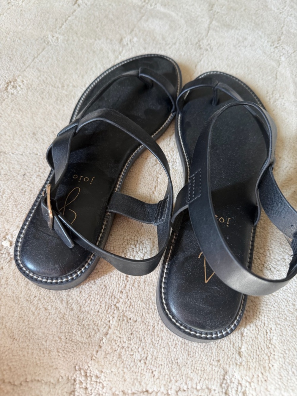 Joie Black Leather Cross-Strap Sandals